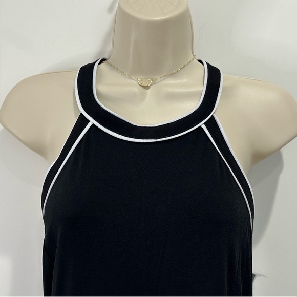 INC Contrast Piping Halter Jumpsuit Black White Stripe Straight Leg Large Chic - Picture 6 of 15